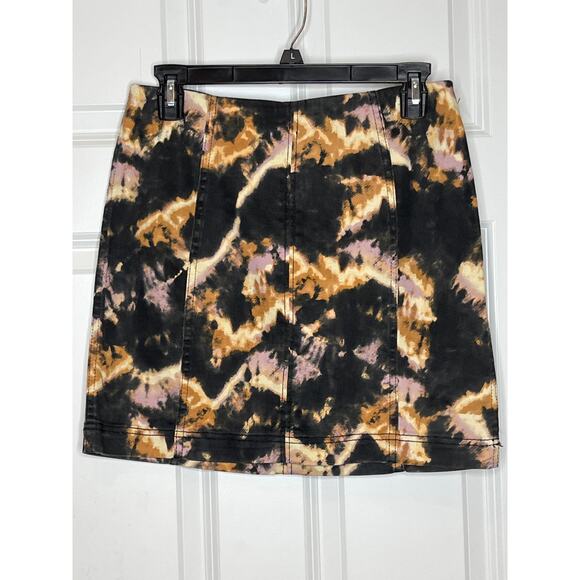 Free People Modern Femme Novelty Black Brown Mini Skirt Size 8 - Picture 2 of 7